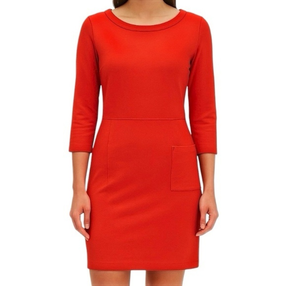 GAP Chili Red Stretch Sheath Dress with Pocket Retro 3/4 Sleeve Knee Length